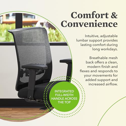 HON Convergence Ergonomic Office Chair, Breathable Back Support Mesh, Adjustable Arms, Computer Seating with Lumbar Support, Swivel Wheels, Synchro-Tilt Recline, Vinyl, Black HON