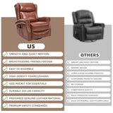 PELUMY Genuine Leather Swivel Rocking Recliner Chair for Adults, 360° Swivel Glider Rocker with Heat & Vibrating Massage, Lounge Chair for Living Room, Bedroom, Nursery (Tangerine-Red Brown)