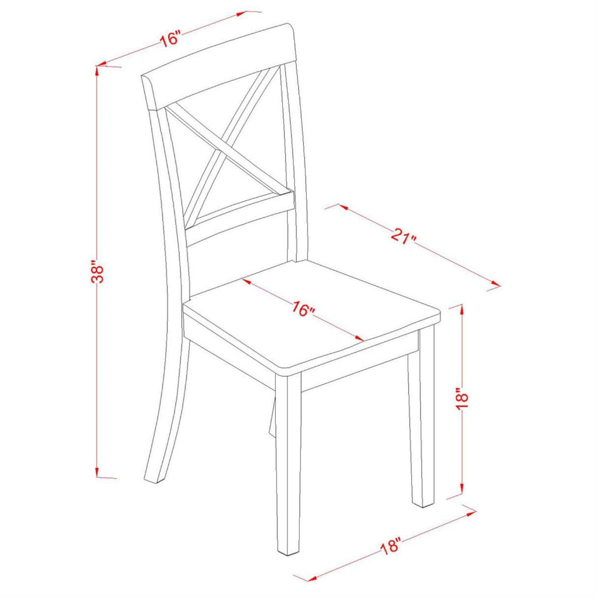 East West Furniture Boston Dining Room Cross Back Solid Wood Seat Chairs, Set of 2, Linen White East West Furniture
