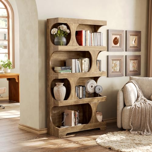 LITTLE TREE 4-Tier Large Bookshelf, 70.8-Inch Tall Bookcase with Storage Shelves, All Wooden Modern Display Rack, Big Open Book Shelf for Living Room, Bedroom, Office, Oak LITTLE TREE