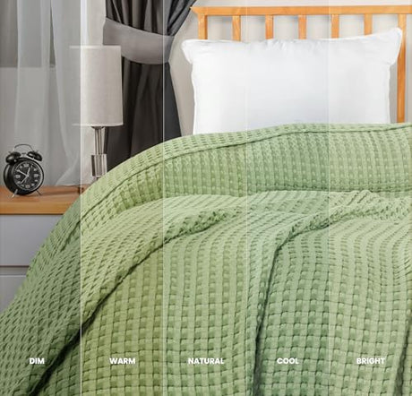 Utopia Bedding Sage Green 100% Cotton Waffle Blanket 300 GSM [King - 90x108 Inch] Soft Lightweight Breathable Bed Blanket for All Season Utopia Bedding