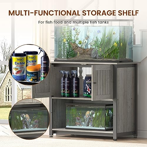 Tatub 40-50 Gallon Fish Tank Stand with Cabinet, Metal Aquarium Stand for Accessories Storage, Reptile Tank Turtle Terrariums Table Bearable 1000LBS, Accommodates 2 Aquariums, Grey - WoodArtSupply