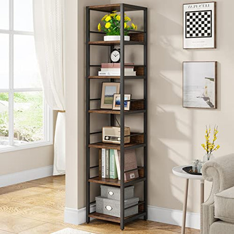Tribesigns Rustic 6-Tier Tall Corner Shelf - Stylish Narrow Bookshelf for Small Spaces Tribesigns