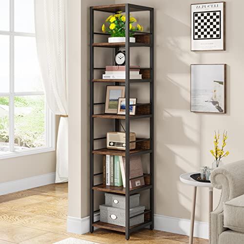 Tribesigns Rustic 6-Tier Tall Corner Shelf - Stylish Narrow Bookshelf for Small Spaces - WoodArtSupply