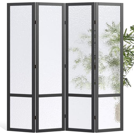 Acrylic Room Divider,4-Panel Freestanding Partition Screen, Frosted Translucent Privacy Panel - Lightweight Modern Divider for Home Office Studio (Black, 4 Panels) Svimi