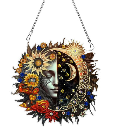 hyzsj DIY Hanging Diamond Art Pendant Painting Kit Sun Moon, Special Crystal Gem Craft Painting Kit Ornament 9.8x9.8inch