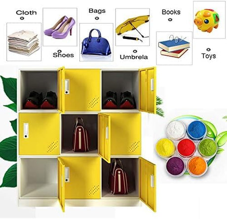 Reccmeny 9 Doors Metal Locker Girls Bedroom and Playroom Storage for Bags,Toys and Book, Office Cabinet Locker for Employee (Yellow) Reccmeny