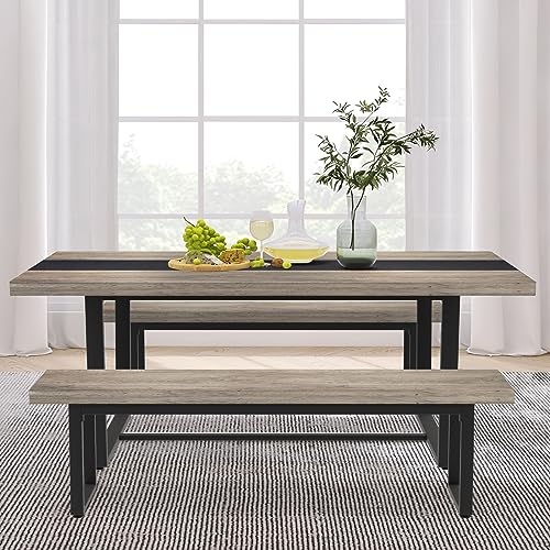 STHOUYN 59” Dining Bench Pair of 2 for 6-8 Person, Farmhouse Indoor Kitchen Table Benches, Bed Bench, Industrial Shoe Bench, Entryway Benches (Grey 2pcs) STHOUYN