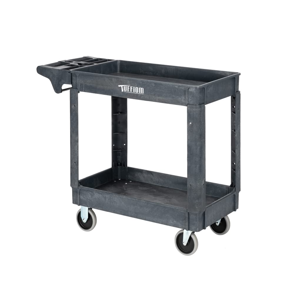 TUFFIOM Plastic Service Utility Cart with Wheels,550lbs Capacity,Heavy Duty Tub Storage Cart W/Deep Shelves, Multipurpose Rolling 2-Tier Mobile Storage Organizer, for Warehouse Garage industr - WoodArtSupply