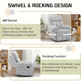Korser Recliner Chair, Swivel Rocker Recliner Chair for Adults, Small Recliners for Small Spaces, Manual Recliner Chair with Side Pockets, Nursery Rocking Chair for Living Room, Chenille, Silver Grey