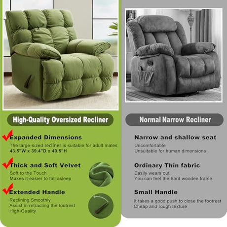 SITJOY Oversized Power Swivel Rocker Recliner Chair, Overstuffed Extra Wide Rocking Chair for Big and Tall, Glider Recliner Nursery Chair, Soft Breathable Fabric in Green, Manual SITJOY