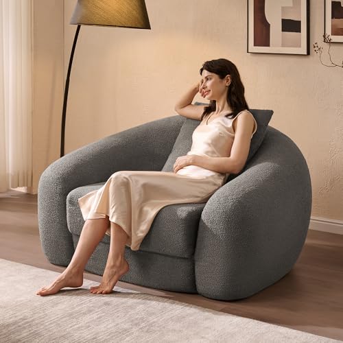 SICOTAS 49.9" Curved Convertible Sofa Couch Bed for Living Room Futon Cloud Boneless Sleeper Chair Pull Out Floor Couch with Deep Seat Single Foam Lounger No Assembly for Bedroom Apartment, Dark Grey SICOTAS