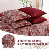 DJY Red Paisley Comforter Set Queen Size, 7 Piece Bed in a Bag Boho Paisley Pattern Comforter Set, Soft Lightweight Microfiber Reversible Bedding Set for All Season (90''x90'') DJY