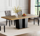 KUVADAZ 78.74" Extendable Dining Room Table for 6 8 10, Modern Farmhouse Wooden Long Large Rectangular Expanding Conference Kitchen Table with Dual Columns Base, Brown+Black KUVADAZ