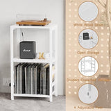 YAKANJ End Table with LED Light,Record Player Stand with Albums Storage,Vinyl Records Storage,Turntable Stand Side Table for Music Room Studio Living Room Bedroom-Rustic White YAKANJ