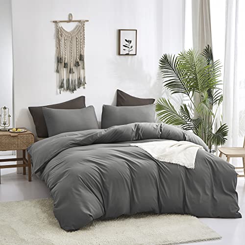 Luxlovery Grey Comforter Set Twin Dark Grey Bedding Comforter Sets Minimalist Gray Blanket Quilts Solid Breathable Soft Quilts Modern Grey Bedding Set Durable 3 Piece Comforter Set Luxlovery