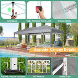 COBIZI 10x20 Pop Up Canopy Tent with 6 Sidewalls Party Tents for Parties Weddings Backyard Waterproof Commercial Instant Outdoor Events Tent with Stakes, Ropes（10 x 20 ft Gray COBIZI