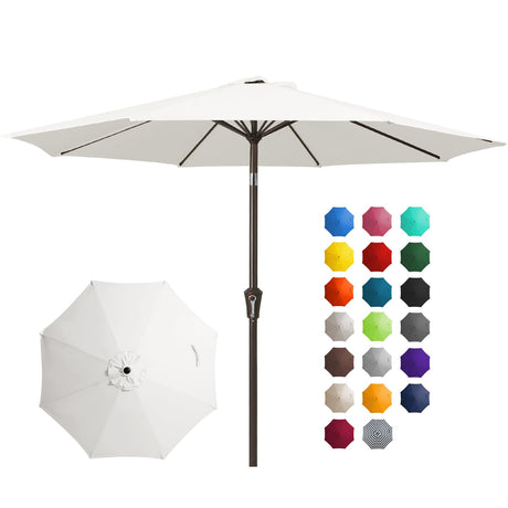 JEAREY 10FT Outdoor Patio Umbrella Outdoor Table Umbrella with Push Button Tilt and Crank, Market Umbrella 8 Sturdy Ribs UV Protection Waterproof for Pool, Garden (Creamy-white) JEAREY