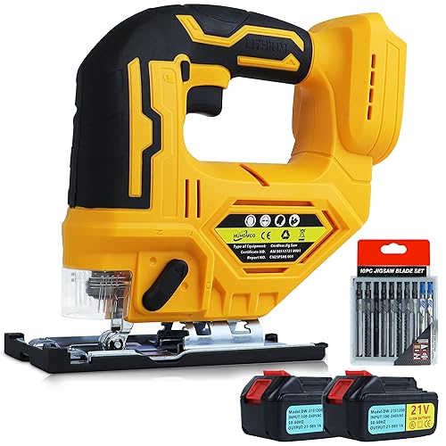 Cordless Jigsaw Brushless Motor with 2pcs 4Ah Li-ion Batteries, LED Light, Electric Huhomco Jigsaw 6 Variable Speed, 10pcs Blades, Fast Charger & Carry Case Included - WoodArtSupply