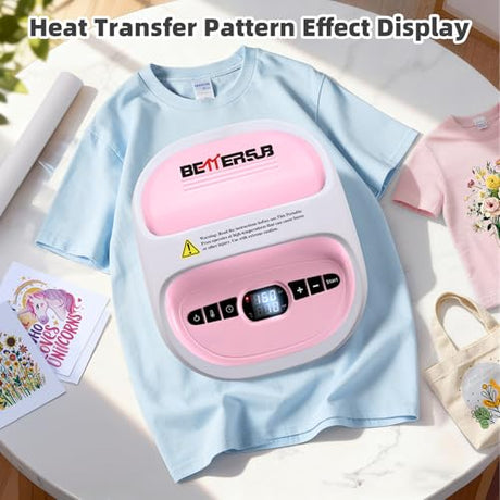 BetterSub Heat Press Machine for T-Shirts, Portable Heat Press, Iron Press for Sublimation and HTV Vinyl Shirt Press Machine for Hat, Bags, Heating Transfer Projects (8.27"×9.06" Pink) BetterSub