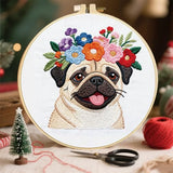 FREEBLOSS 4 Set Embroidery Kit Dog and Flower Stamped Embroidery Starter Kit with Step By Step Instructions, Colored Threads, 2 Hoops, Needlepoint Kits for Hand Craft Lovers Gift, 30cm/11.8inch