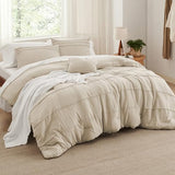 Bedsure King Comforter Set - 4 Pieces Pinch Pleat Bed Set, Linen Boho Bedding for All Season, 1 Soft Comforter, 2 Pillowcases, 1 Decorative Pillow Bedsure