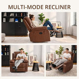 zzlay 360° Swivel Rocking Leather Recliner Chair for Adults, Overstuffed Manual Recliner with Spring Cushion, Glider Rocking Nursery Single Sofa with Side Pockets for Living Room, Camel