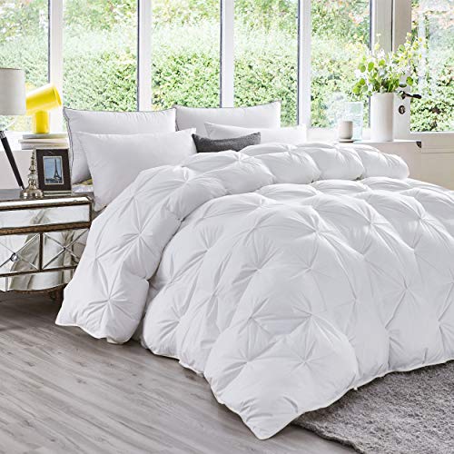 Luxurious All-Season Goose Down Feather Fiber Comforter Super King Size Duvet Insert (120x120), Exquisite Pinch Pleat Design- White, Premium Baffle Box, 100% Egyptian Cotton Cover, 85 oz. Fill Weight EGYPTIAN BEDDING