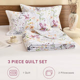 Lady Ann Wild Floral Printed Bed Quilt Sets Queen 100% Cotton Yellow Flower Botanical Pattern Bedding, Vintage Lightweight Coverlet Ultra Soft Bedspread Set with Pillow Shams for All Season, 3 PCS Lady Ann