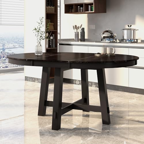 Merax Round Wood Dining Table, Farmhouse Round Extendable Dining Table with 16" Leaf Wood Kitchen Table for Dining Room, Kitchen (Espresso) Merax