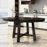 Merax Round Wood Dining Table, Farmhouse Round Extendable Dining Table with 16" Leaf Wood Kitchen Table for Dining Room, Kitchen (Espresso) Merax