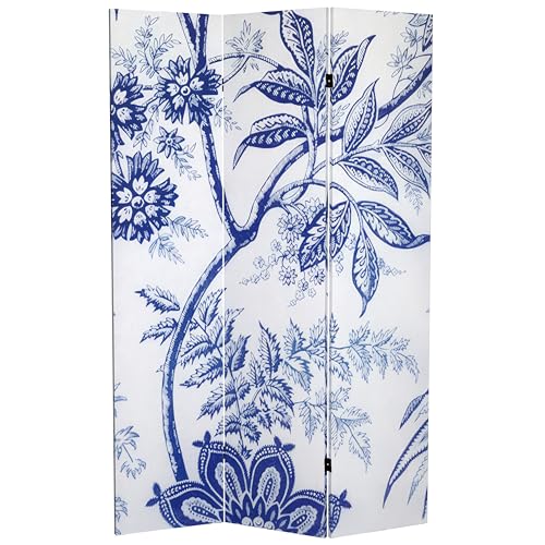 Red Lantern 6 ft. Tall Blue Toile Double Sided Room Divider 3 Panel Freestanding Folding Privacy Screen Partition and Separator for Modern and Contemporary Bedroom Home Office Dorm Red Lantern