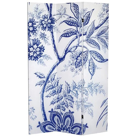 Red Lantern 6 ft. Tall Blue Toile Double Sided Room Divider 3 Panel Freestanding Folding Privacy Screen Partition and Separator for Modern and Contemporary Bedroom Home Office Dorm Red Lantern