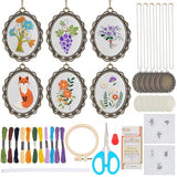 ACRNIGHEET 6Sets Flower Embroidery Pendant Kit, Mini Embroidery Kit for Adults, Animals Cross Stitch Kits for Beginner Include Hoop Stamped Floral Cloth Instructions, Adults Craft Kits Creative Gifts