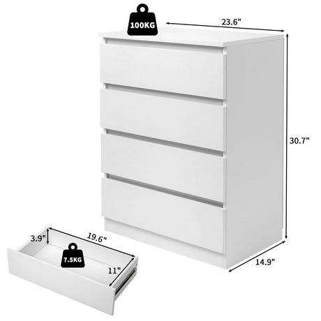 GODECOR Dresser for Bedroom, Modern Wood Dresser Chest of Drawers, No Handle Storage Cabinet for Girls, Anti-Tipping Device, Living Room, Home Office, Hallway Organizer (White, 4 Drawers) GODECOR