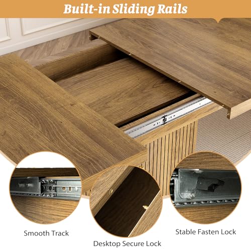 Zevemomo 62.99"-78.74" Expandable Dining Table with Storage, Extendable Dining Table for 6-10 People, Extra Hidden Storage for Tableware & Wine, Modern Farmhouse Table for Kitchen Living Room-Brown Zevemomo