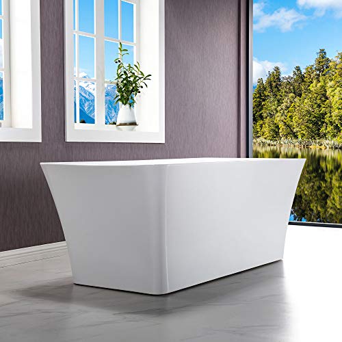 WOODBRIDGE 59" Acrylic Freestanding Bathtub Contemporary Soaking White Tub with Brushed Nickel Overflow and Drain，BTA1509 -B/N-Drain &O WOODBRIDGE