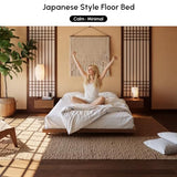 homary Japanese Style Queen Floor Bed Frame, 6.3" Low Profile Tatami Platform Bed with Carbon Steel Slats & Wood-Finished Metal Frame, No Box Spring Needed, Fits Queen Mattress 60" W x 80" L homary