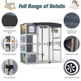 COZIWOW Insulated Outdoor Cat Catio, Large Wood Cat Enclosure with Weatherproof Roof, 2 Resting Rooms, 2 Platforms, 4-Tier Cat Playpen (Grey-Insulated) COZIWOW