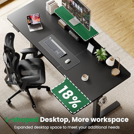 DeskShow L-Shaped Standing Desk - 63 Inch Adjustable Corner Standing Desk with Flexible Monitor Stand, Electric Sit Stand Computer Table with Memory Controller for Home Office DeskShow