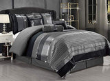 GrandLinen - 7-Piece Queen Size Chenille/Woven Jacquard Bedding Grey/Gray Silver Stripe 94X92 Comforter Set Bed in a Bag Grand Linen