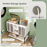 Giantex Record Player Stand with Charging Station, Turntable Stand with Storage Shelves Hold Up to 150+ Albums, Record Player Table with Metal Frame, Vinyl Record Storage for Music Living Room, White Giantex