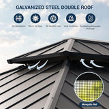 UDPATIO 10' x 12' Hardtop Gazebo, Wood Grain Finish Aluminum Frame Outdoor Gazebo with Galvanized Steel Double Roof, Metal Gazebo Canopy with Curtain and Netting for Garden, Patio and Deck, Grey UDPATIO