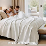 Bedsure Cooling Waffle Queen Size Blanket - Lightweight Cotton Spring Blanket of Rayon Derived from Bamboo for Hot Sleepers, Luxury Throws for Bed, Couch and Sofa, Ivory, 90x90 Inches Bedsure