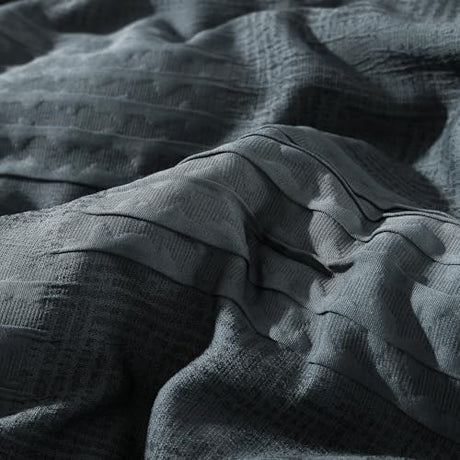 MaiRêve Queen Comforter Set Blue Grey, Textured Design Crinkle Bedding Sets 7 Pieces, All Season Bed in A Bag with Comforter, Sheets, Pillowcases & Shams MaiRêve