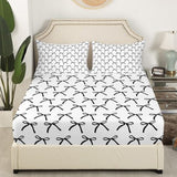 Cartoon Bowknot Kids Sheet King Size,Bow Tie Geometric Patchwork Modern Bedding Set,Girls Women Room Decor,Bow Butterfly Knot Black White Simple Bed Sheet Set 4pcs(Fitted + Flat + 2 Pillowcases) Manfei