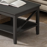 ChooChoo Oxford Coffee Table with Thicker Legs, Black Wood Coffee Table with Storage for Living Room, 47 inch ChooChoo