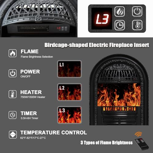 BOSHIRO 48" Electric Fireplace Tv Stand with Mantel, Entertainment Center with Black Birdcage Fire Place Heater & Carved Square Column Design for Living Room, Bedroom BOSHIRO