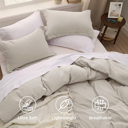 Bedsure Duvet Cover King Size - 3 Pieces Prewashed Cotton-Like Extra Soft Bedding Set, Includes 1 Duvet Cover 104x90 Inches with Zipper Closure & 2 Pillow Shams, Linen, Comforter Not Included Bedsure