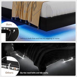 iPormis Floating Twin Size Bed Frame with LED Lights & Charging Station, Platform Bed with Wooden Storage Headboard, Heavy Duty Slats Support, No Box Spring Needed, Easy Assembly, Noise-Free, Black iPormis